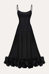SARA | VESTIDO MIDI CON VOLANTES ABULLONADOS