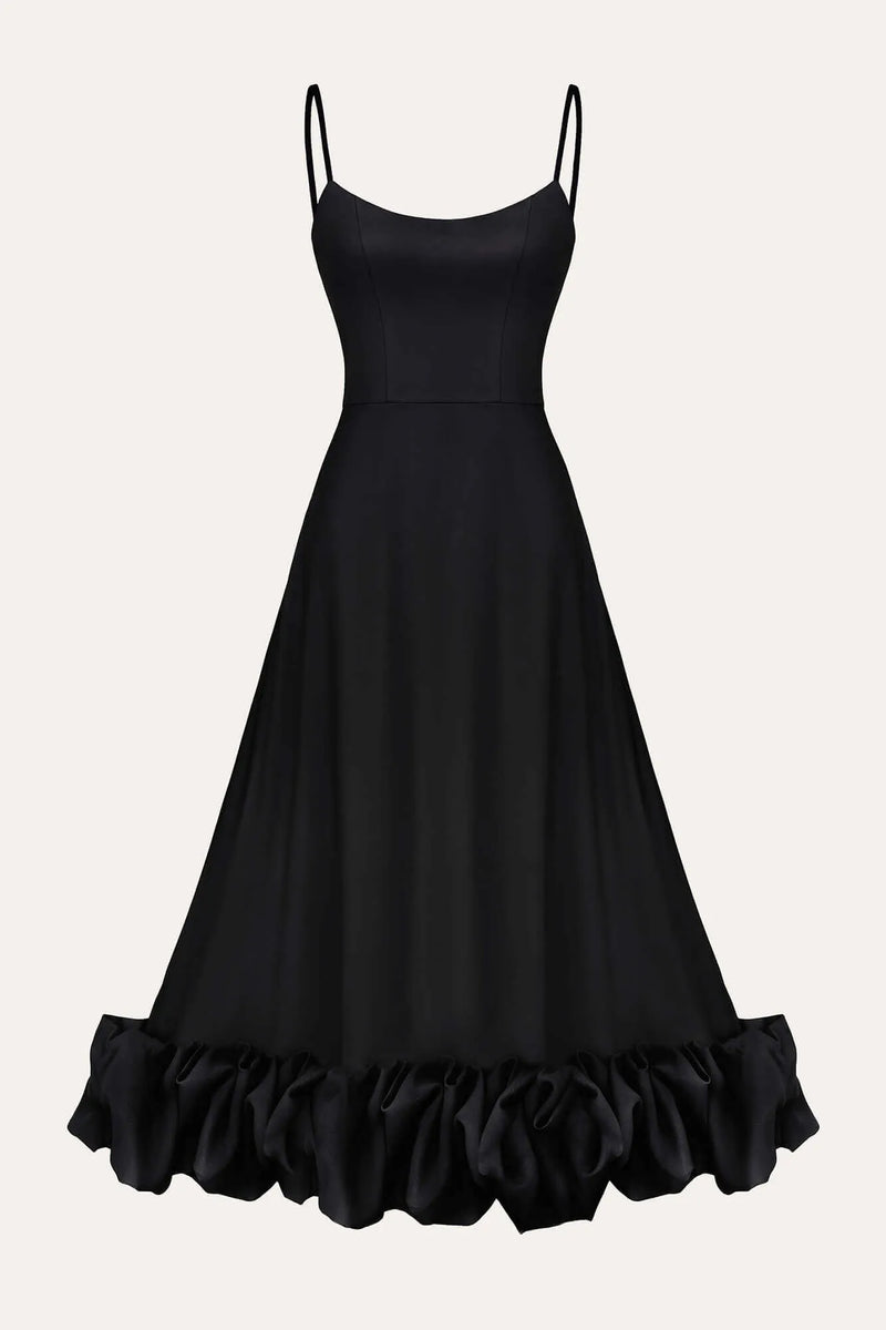 SARA | VESTIDO MIDI CON VOLANTES ABULLONADOS