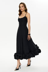 SARA | VESTIDO MIDI CON VOLANTES ABULLONADOS