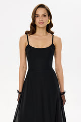 SARA | VESTIDO MIDI CON VOLANTES ABULLONADOS
