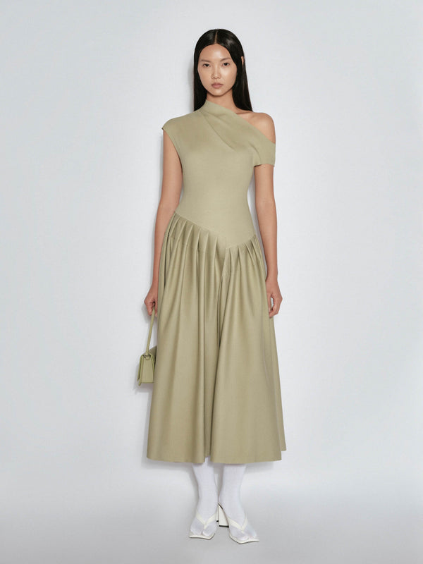 CELINA | VESTIDO ASIMÉTRICO EN TONO OLIVA