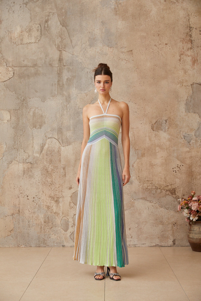 ARIZA | VESTIDO LARGO PLISADO MULTICOLOR