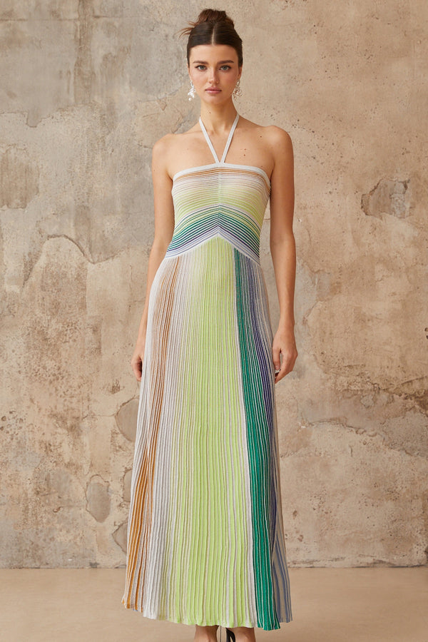 ARIZA | VESTIDO LARGO PLISADO MULTICOLOR