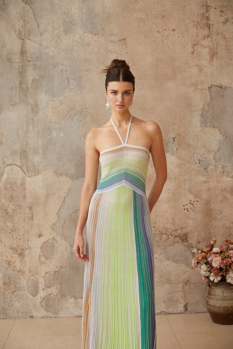 ARIZA | VESTIDO LARGO PLISADO MULTICOLOR