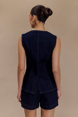 INES | TOP SIN MANGAS DE DENIM ENTALLADO