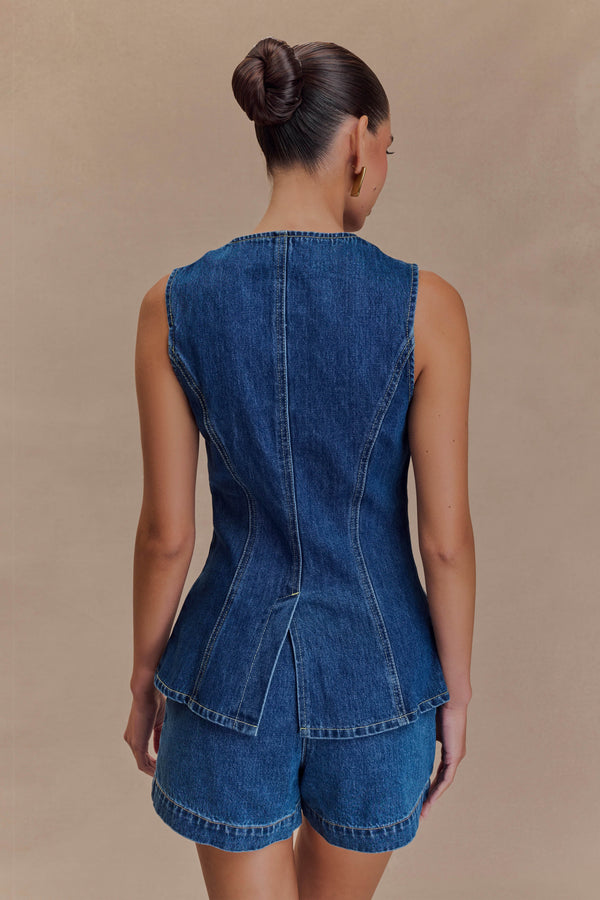 INES | TOP SIN MANGAS DE DENIM ENTALLADO