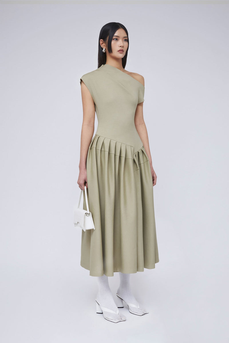 CELINA | VESTIDO ASIMÉTRICO EN TONO OLIVA