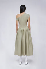 CELINA | VESTIDO ASIMÉTRICO EN TONO OLIVA