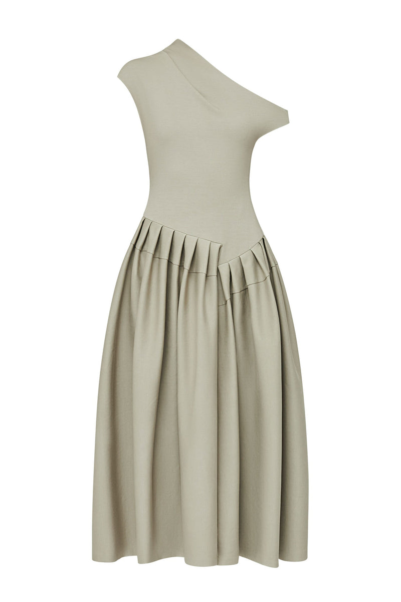 CELINA | VESTIDO ASIMÉTRICO EN TONO OLIVA