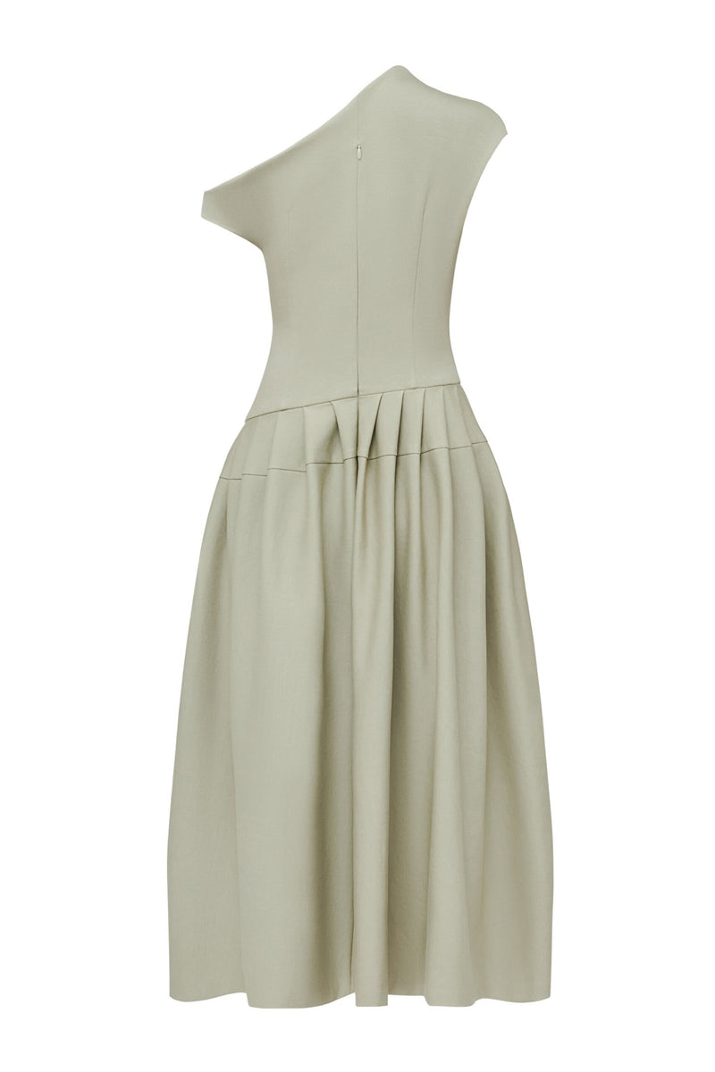 CELINA | VESTIDO ASIMÉTRICO EN TONO OLIVA