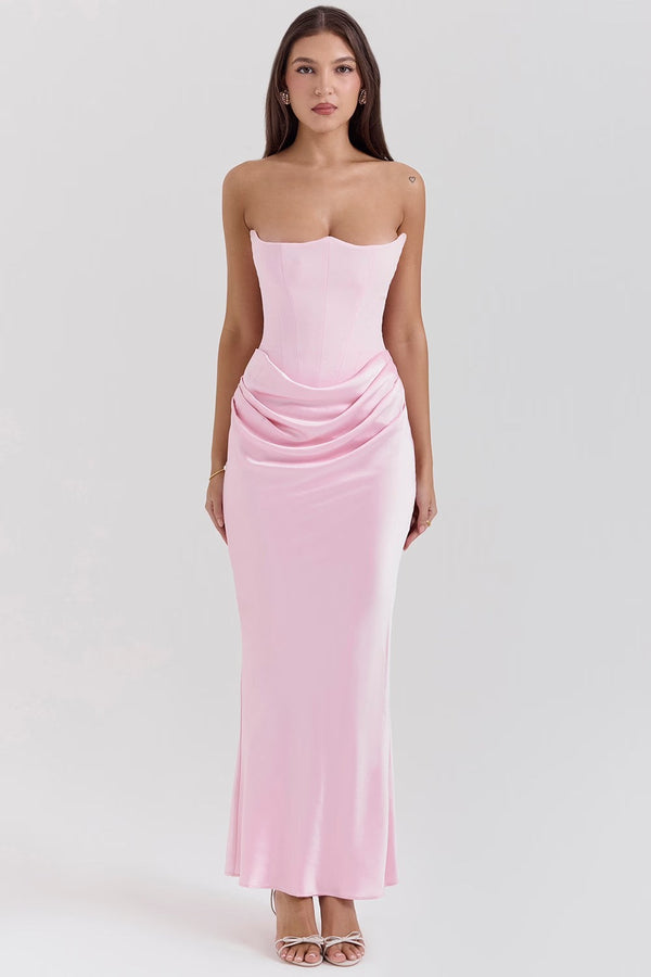 ADÈLE | VESTIDO LARGO PALABRA DE HONOR DRAPEADO