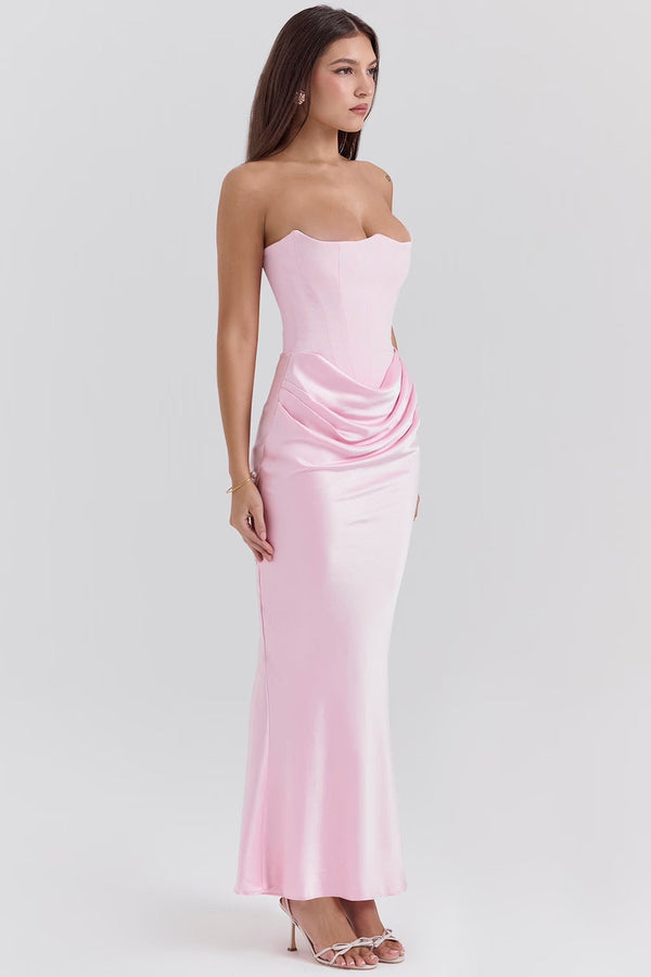 ADÈLE | VESTIDO LARGO PALABRA DE HONOR DRAPEADO