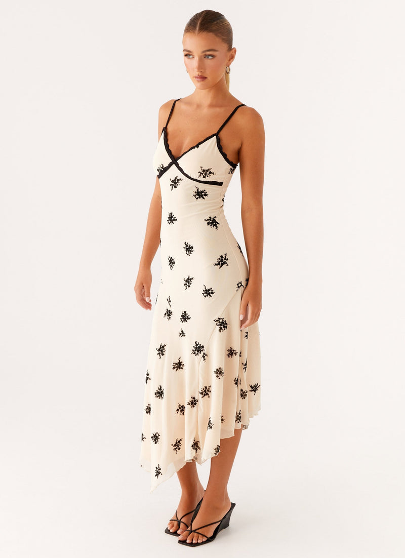CARLOTA | VESTIDO MIDI CON BORDADOS NEGROS