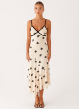 CARLOTA | VESTIDO MIDI CON BORDADOS NEGROS