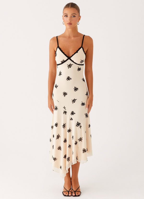 CARLOTA | VESTIDO MIDI CON BORDADOS NEGROS