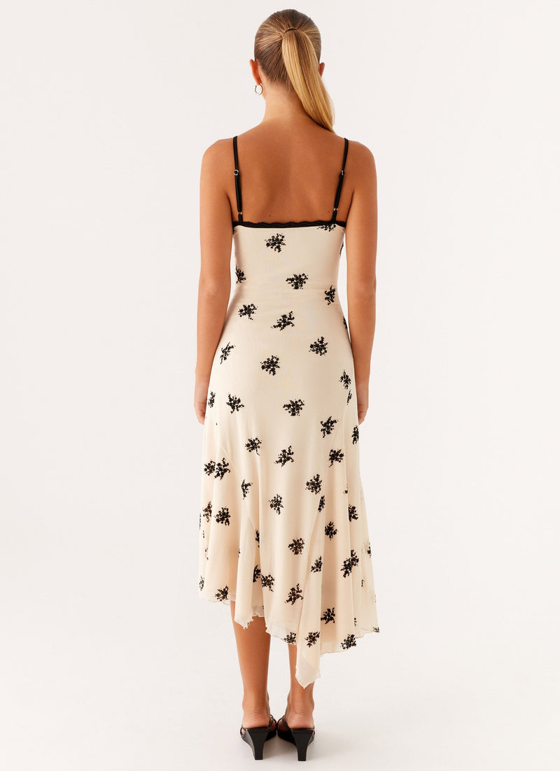 CARLOTA | VESTIDO MIDI CON BORDADOS NEGROS