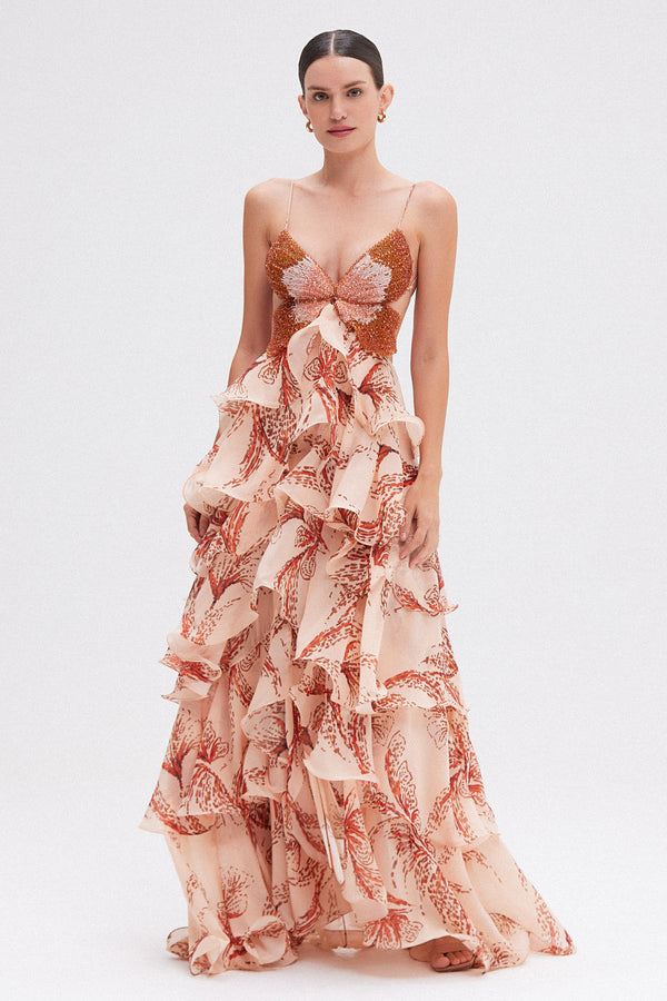 LUMA | VESTIDO LARGO CON VOLANTES