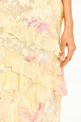 EULALIA | VESTIDO LARGO DE VOLANTES Y ESTAMPADO FLORAL