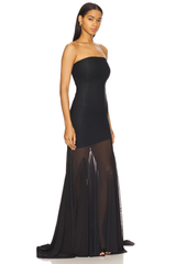 ÉLAN | VESTIDO LARGO ASIMÉTRICO CON TUL TRANSPARANTE
