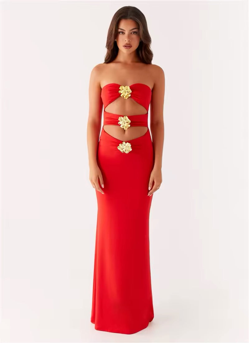 ANA | VESTIDO MAXI CON DETALLES FLORALES