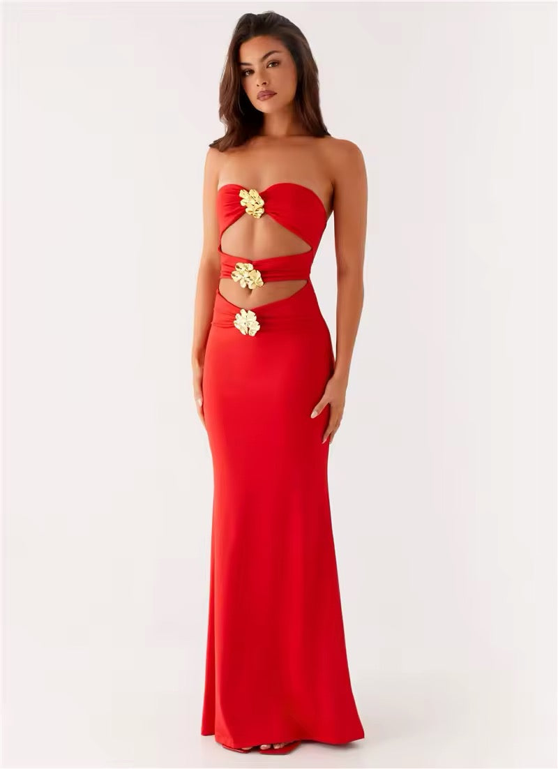 ANA | VESTIDO MAXI CON DETALLES FLORALES