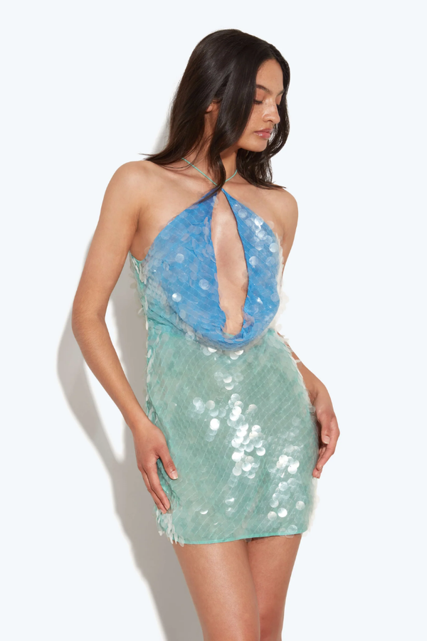 NÉVINE | VESTIDO MINI BICOLOR CON LENTEJUELAS