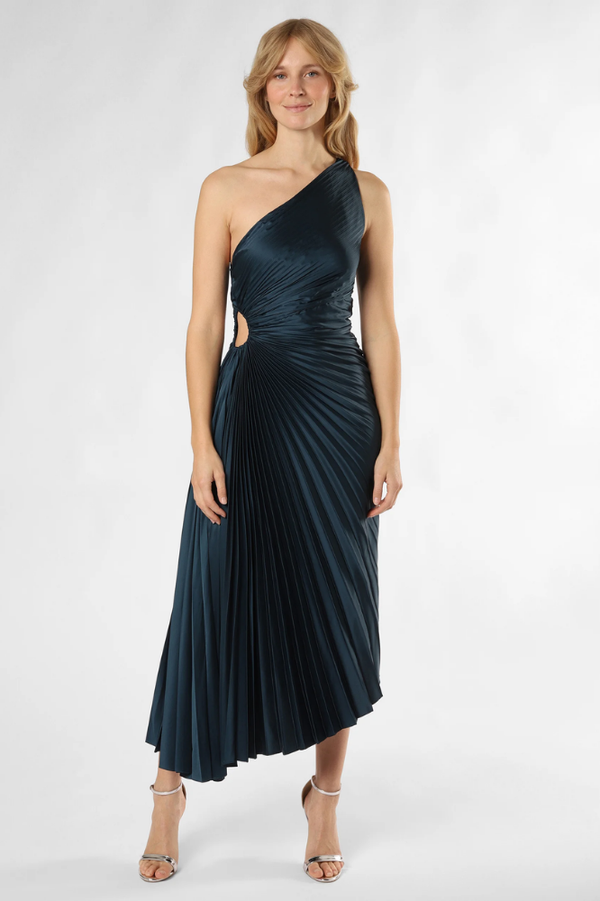 CYRA | VESTIDO MIDI ASIMÉTRICO PLISADO