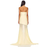 ÉLAN | VESTIDO LARGO ASIMÉTRICO CON TUL TRANSPARANTE