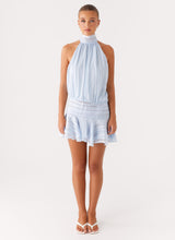 SÉRAPHINE | MINI VESTIDO HALTER PLISADO – CHAMPAGNE