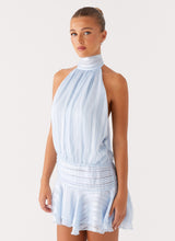 SÉRAPHINE | MINI VESTIDO HALTER PLISADO – CHAMPAGNE