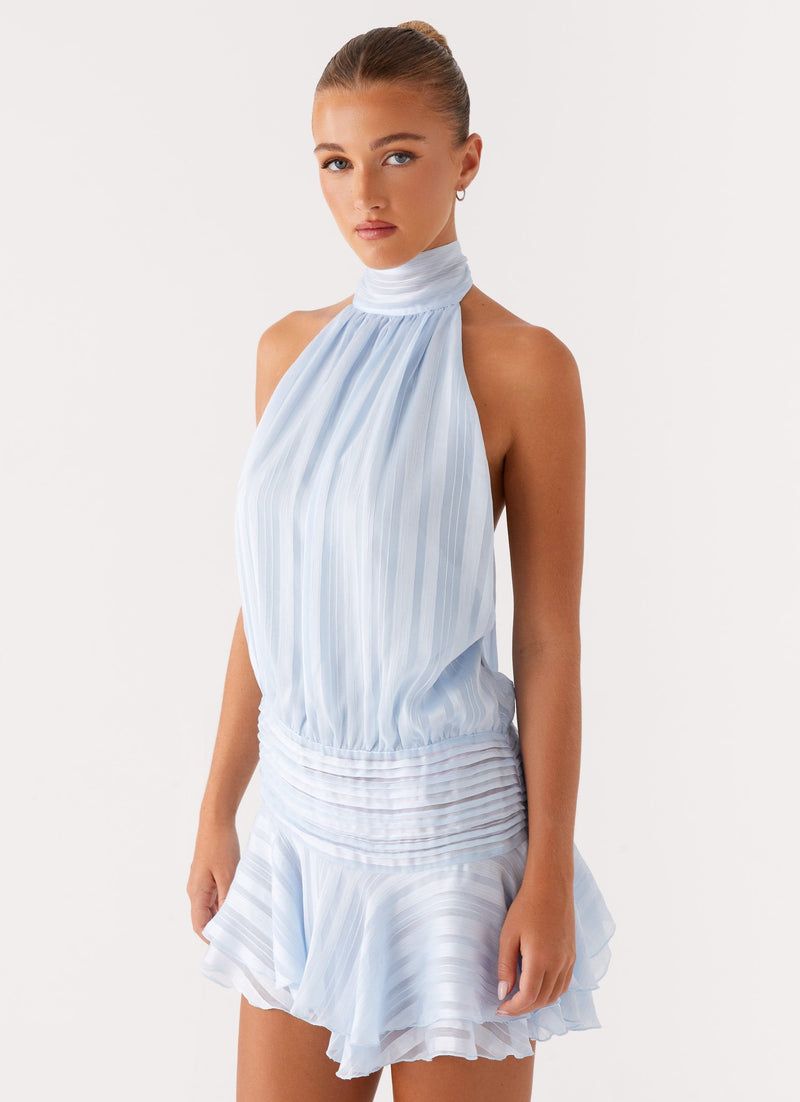 SÉRAPHINE | MINI VESTIDO HALTER PLISADO – CHAMPAGNE