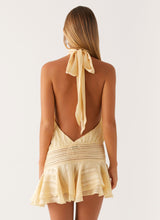 SÉRAPHINE | MINI VESTIDO HALTER PLISADO – CHAMPAGNE