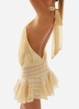 SÉRAPHINE | MINI VESTIDO HALTER PLISADO – CHAMPAGNE