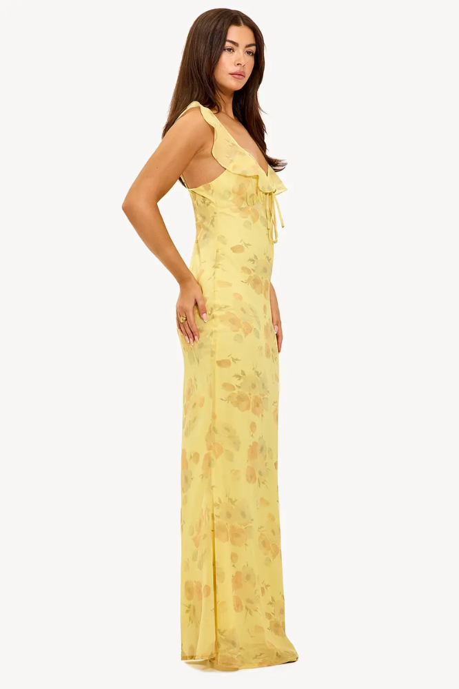 FIORA | VESTIDO LARGO DE GASA CON ESTAMPADO FLORAL