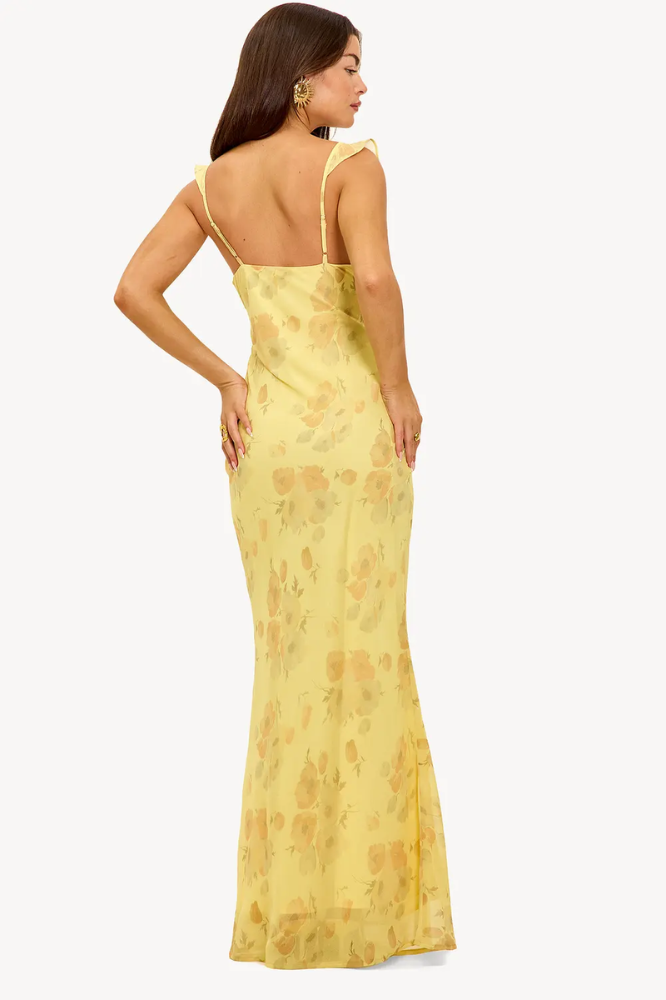 FIORA | VESTIDO LARGO DE GASA CON ESTAMPADO FLORAL