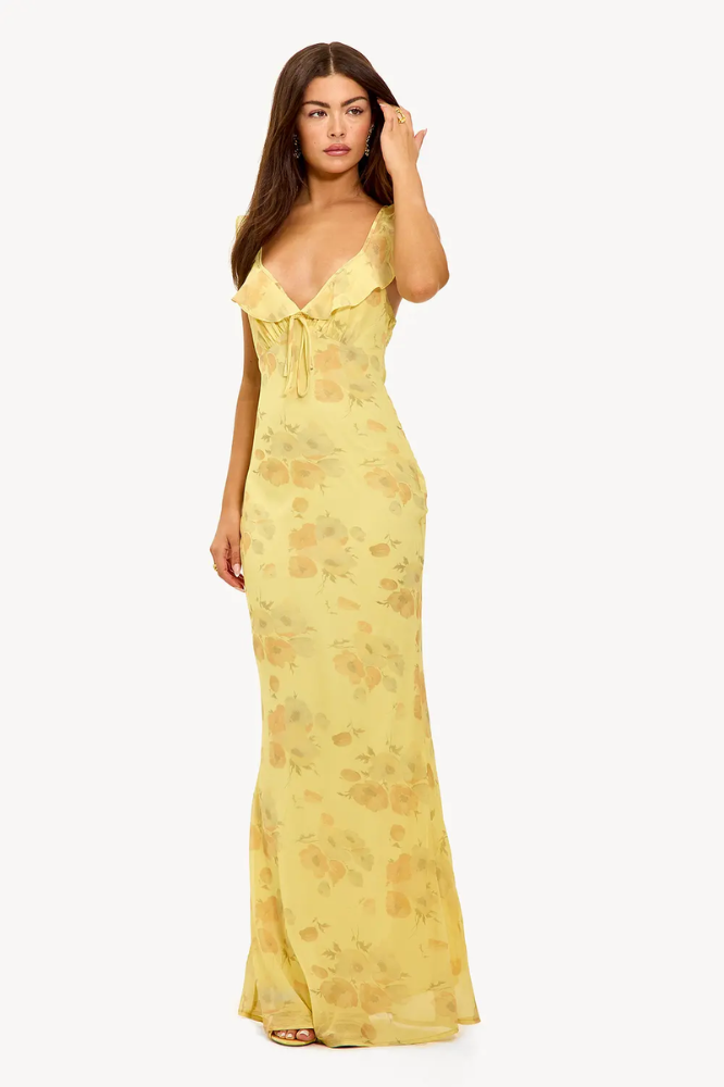 FIORA | VESTIDO LARGO DE GASA CON ESTAMPADO FLORAL