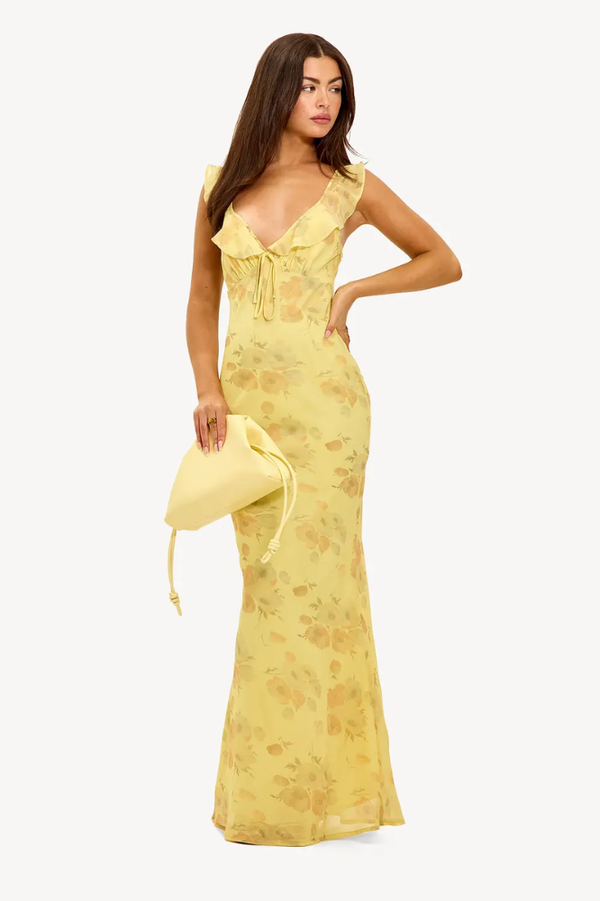 FIORA | VESTIDO LARGO DE GASA CON ESTAMPADO FLORAL