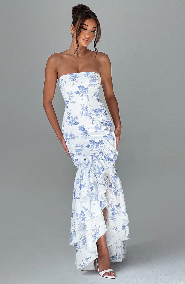 ANGELINA | VESTIDO LARGO CON VOLANTES
